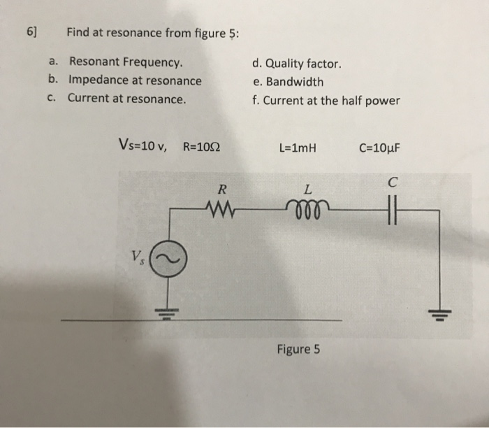 Solved 6] Find at resonance from figure 5: a. Resonant | Chegg.com