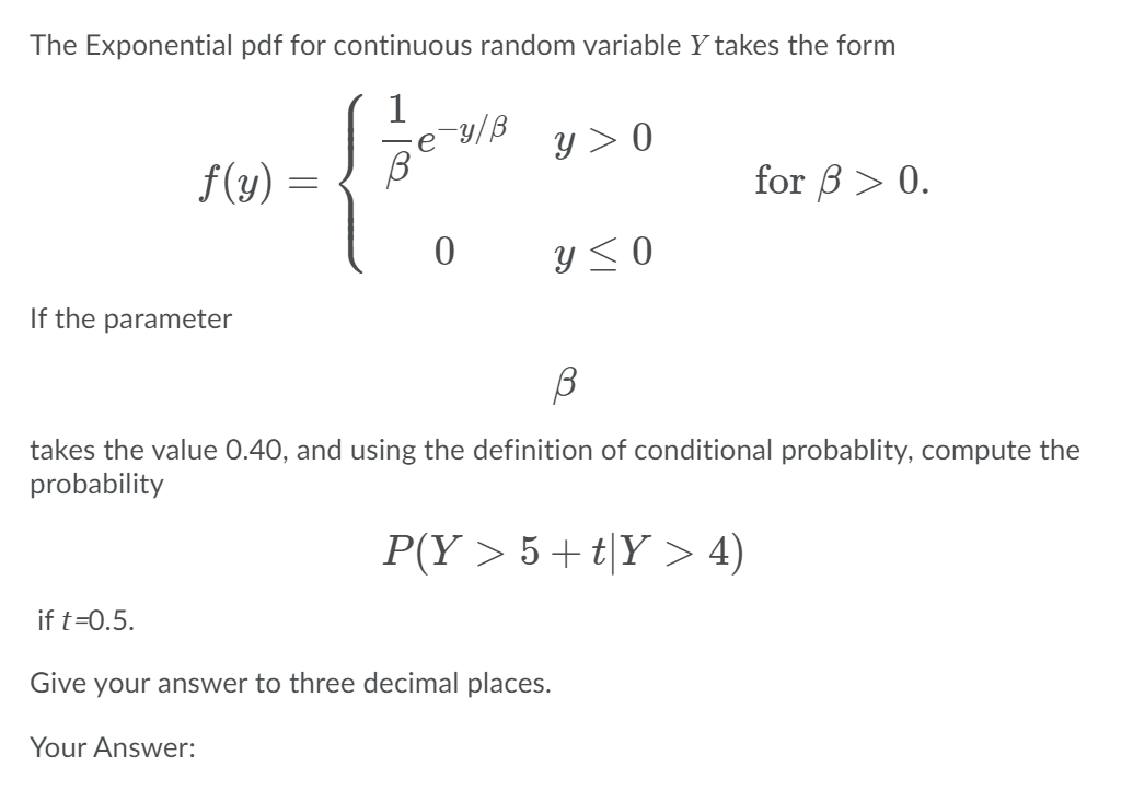 Solved The Exponential pdf for continuous random variable Y | Chegg.com