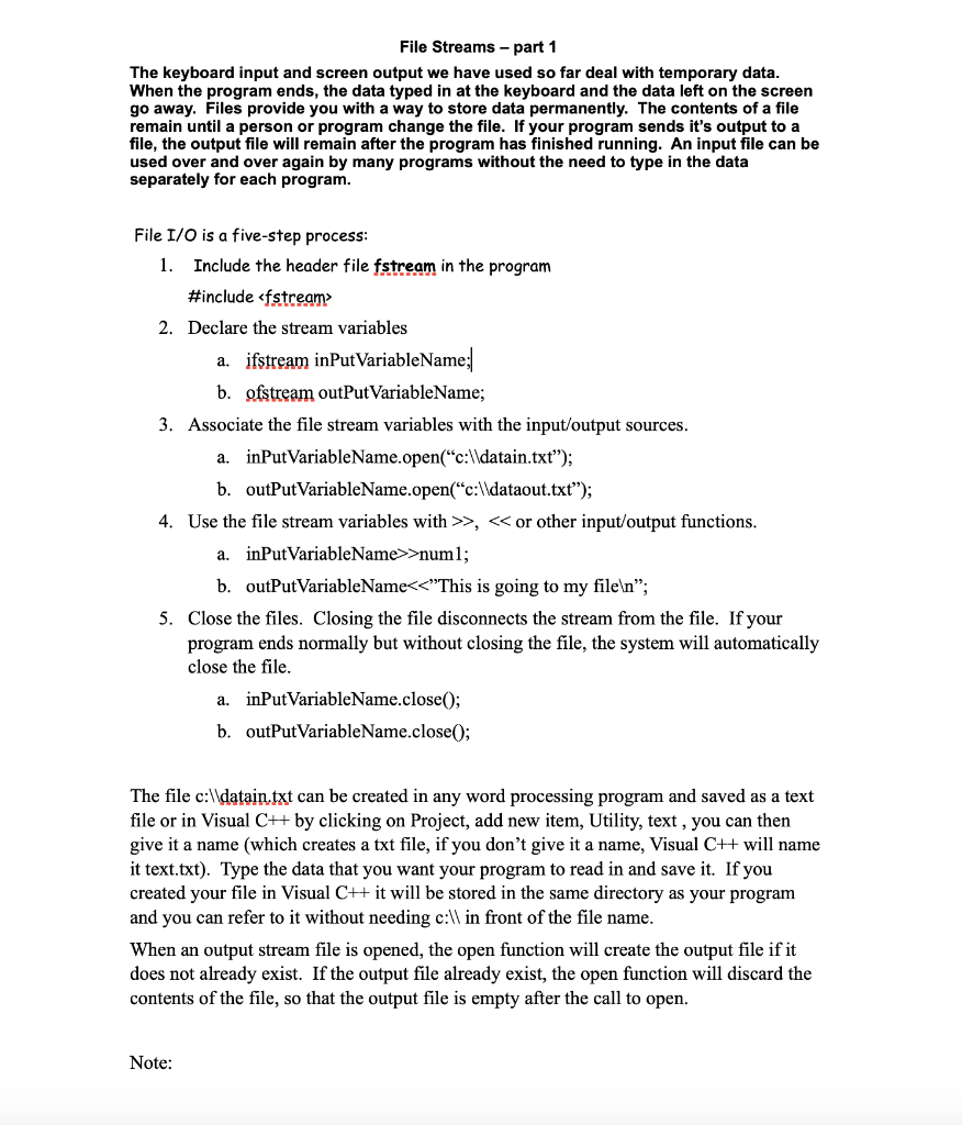 Solved File Streams - part 1 The keyboard input and screen | Chegg.com