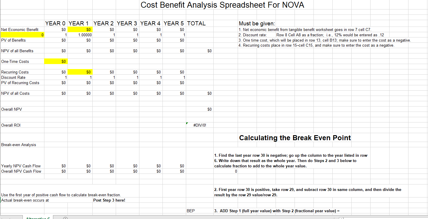 Cost Benefit Analysis Spreadsheet For NOVA Chegg