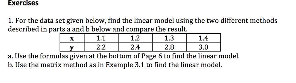 Exercises 1. For the data set given below, find the | Chegg.com