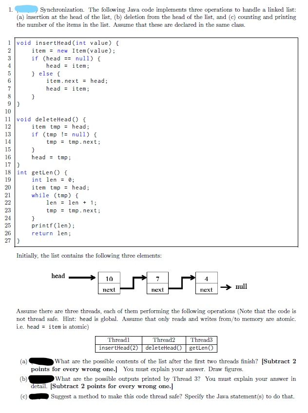 Solved Q1. Synchronization. The following Java code | Chegg.com