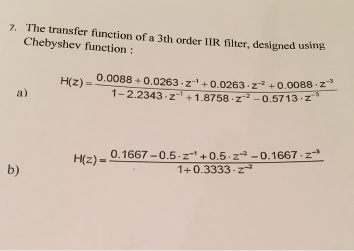 Solved 7. The transfer function Chebyshev function: of a 3th | Chegg.com