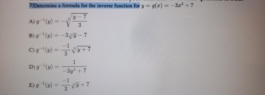 Solved 3 Determine A Formula For The Inverse Function For Chegg Com