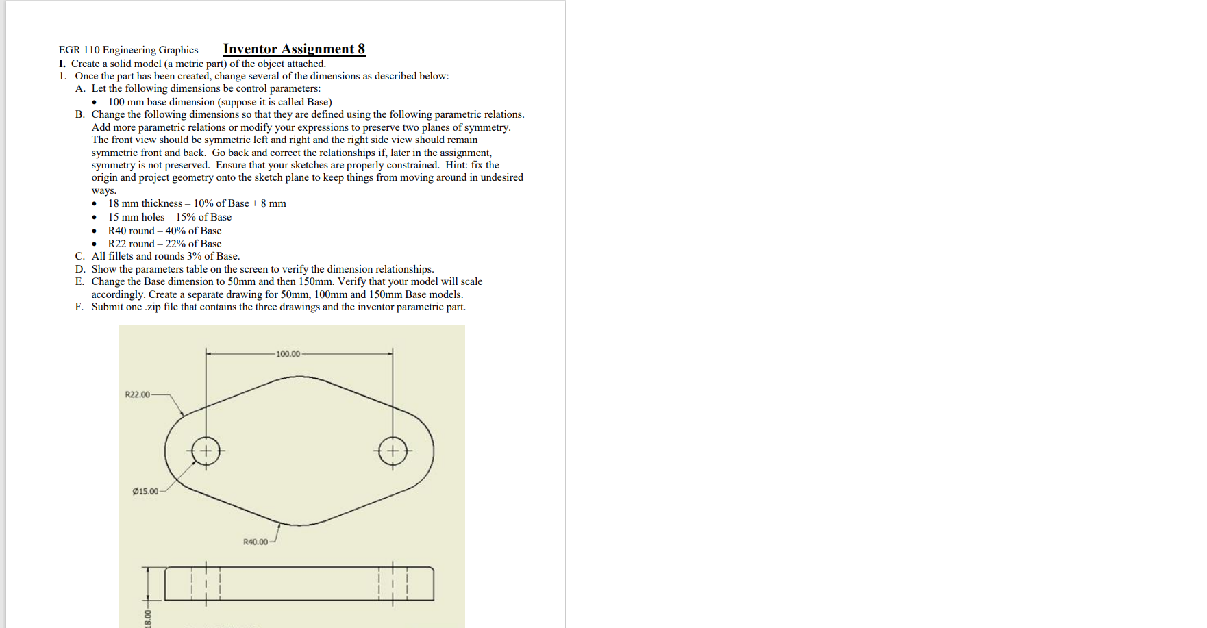 Solved EGR 110 Engineering Graphics Inventor Assignment 8 I. | Chegg.com