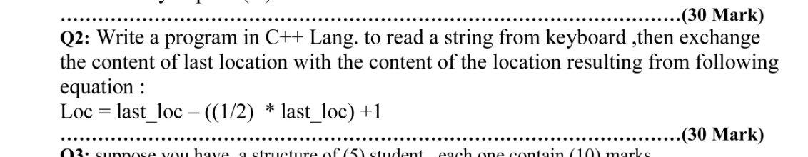 Solved .(30 Mark) Q2: Write a program in C++ Lang. to read a | Chegg.com