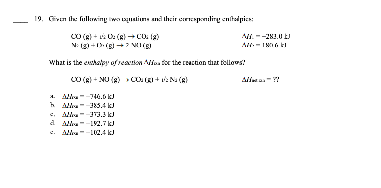 Solved 19. Given the following two equations and their | Chegg.com