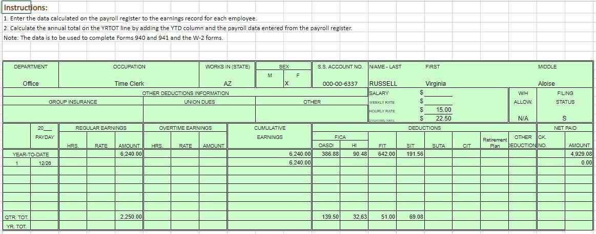 Payroll Project Instructions Name: MEID: For the | Chegg.com
