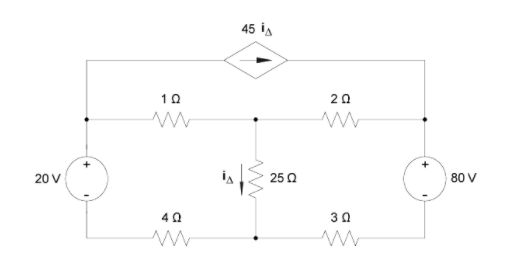 Solved 45 i 10 2Ω ΑΛΛ 20V ν 25 Ω (1) 80 V 4Ω 3Ω ΛΜ | Chegg.com