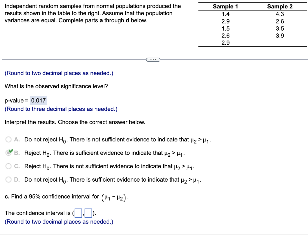 Solved Independent random samples from normal populations | Chegg.com