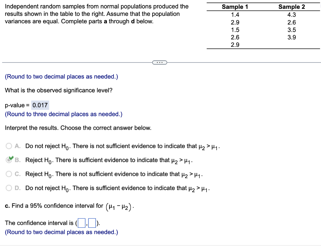 Solved Independent Random Samples From Normal Populations | Chegg.com