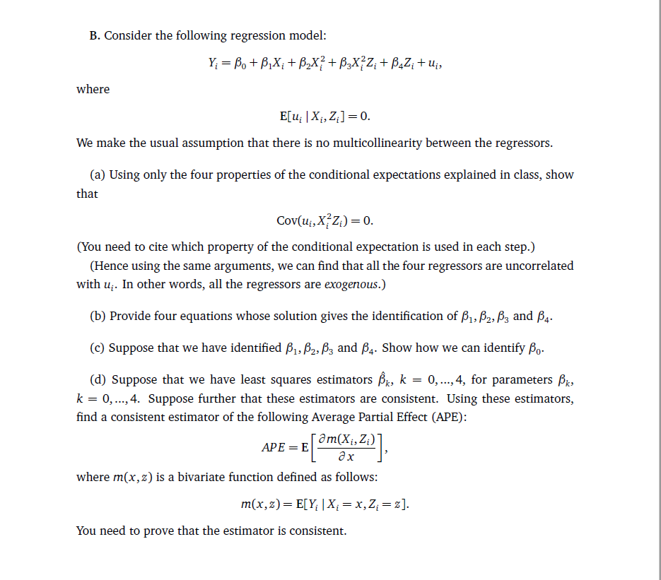 Solved B. Consider The Following Regression Model: Y; = Be + | Chegg.com