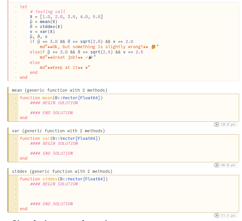 Solved Below you will be implementing the sample mean, | Chegg.com