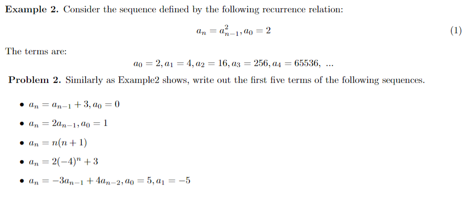 Solved Example 2. Consider The Sequence Defined By The | Chegg.com