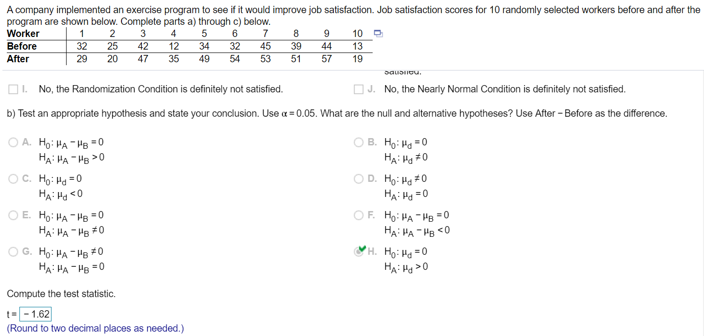 Solved A company implemented an exercise program to see if | Chegg.com