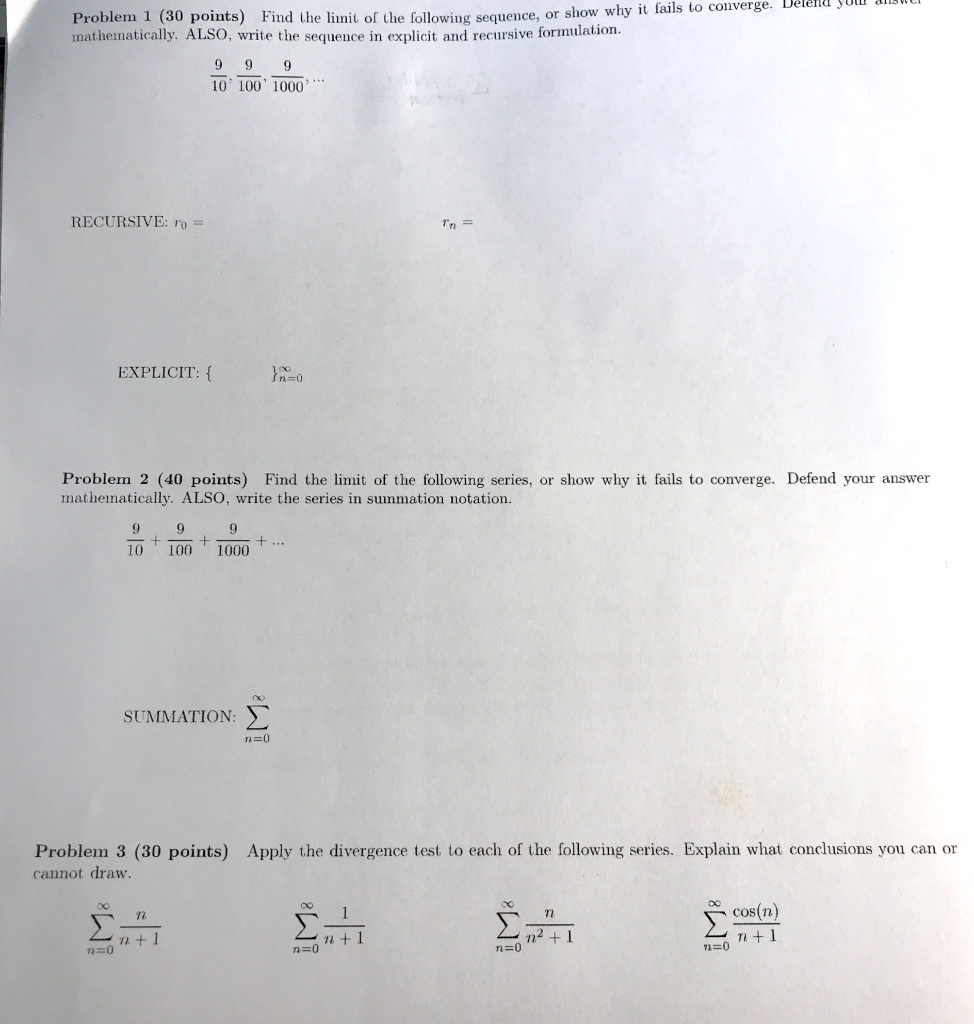 Solved Problem 1 (30 points) Find the limit of the following | Chegg.com