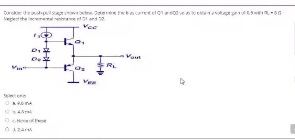 Solved In The Push-pull Stage Of The Figure Below. | Chegg.com