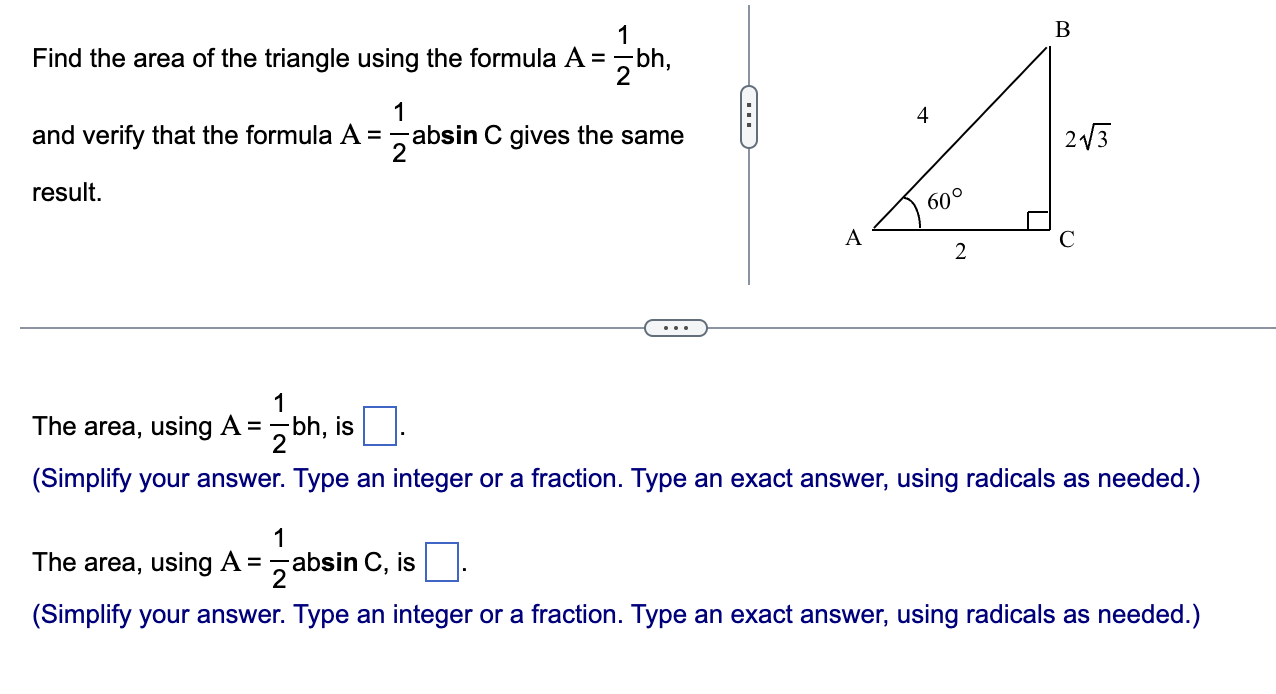 Solved Find The Area Of The Triangle Using The Formula \\( | Chegg.com