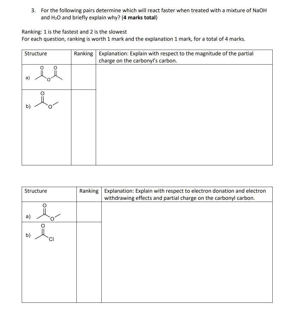 Solved 3. For the following pairs determine which will react | Chegg.com