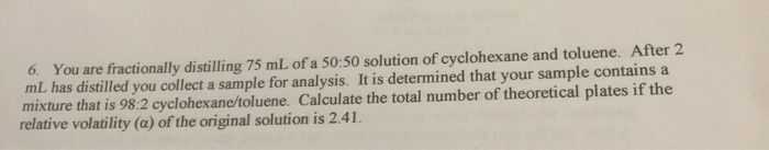 Solved You are fractionally distilling 75 mL of a 50: 50 | Chegg.com