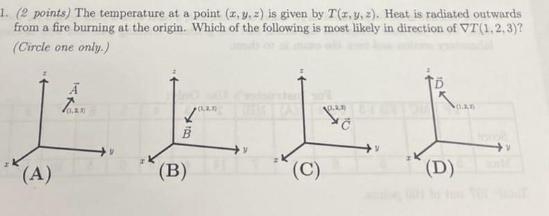 Solved 1. (2 points) The temperature at a point (x,y,z) is | Chegg.com