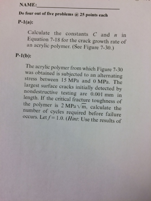 Solved NAME: Do four out of five problems@ 25 points each | Chegg.com