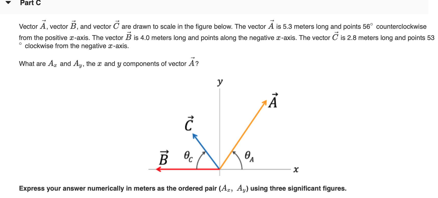 Solved Figure 1 of 1 у А о. В өс ө, A - x Part C Vector A, | Chegg.com