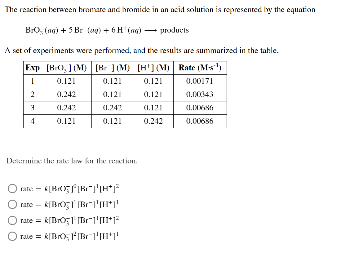 Solved The reaction between bromate and bromide in an acid