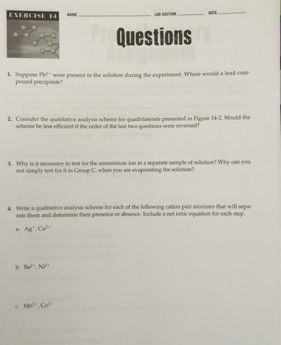 EXERCISE 14 AB SECTION NAME Questions 1. Suppose Pbi | Chegg.com
