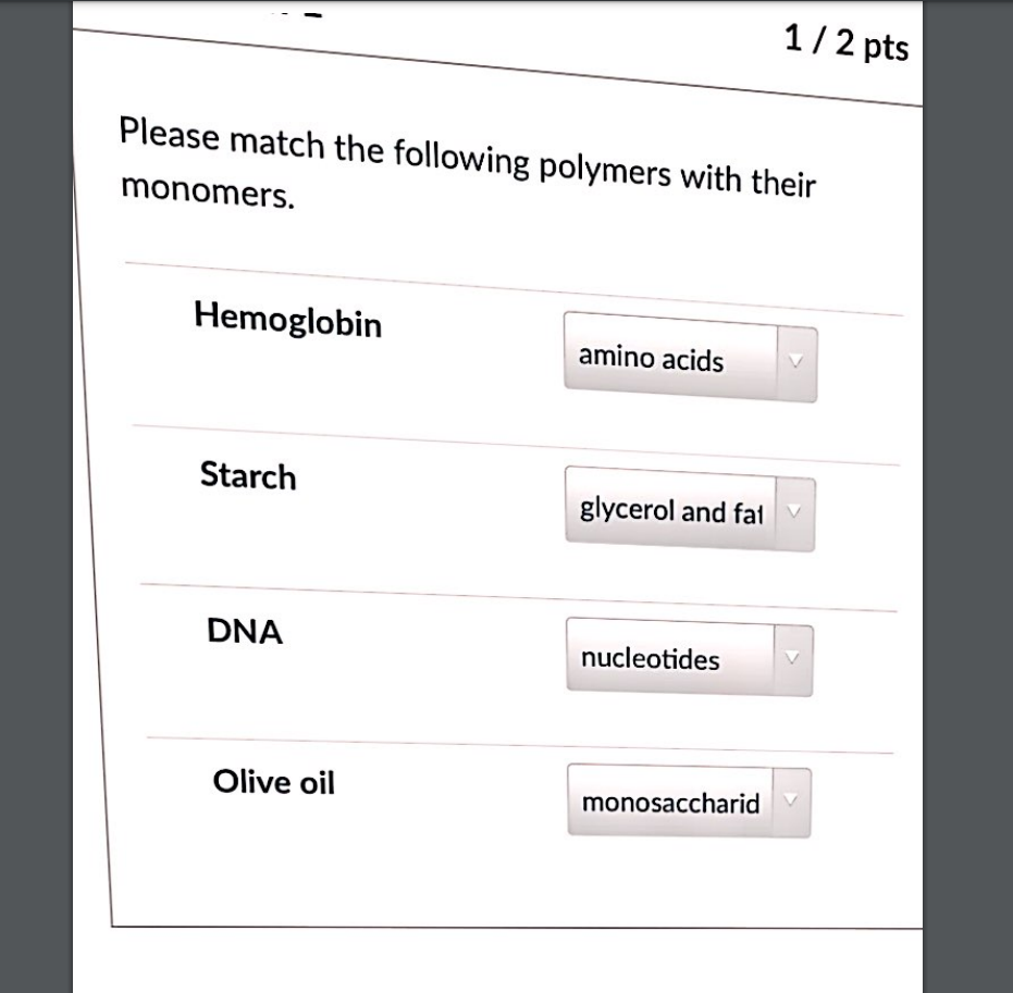 Solved 1/2 Pts Please Match The Following Polymers With | Chegg.com