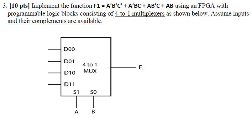 Solved 3. [10 pts] Implement the function F1 A'B'CA'BCAB'CAB | Chegg.com