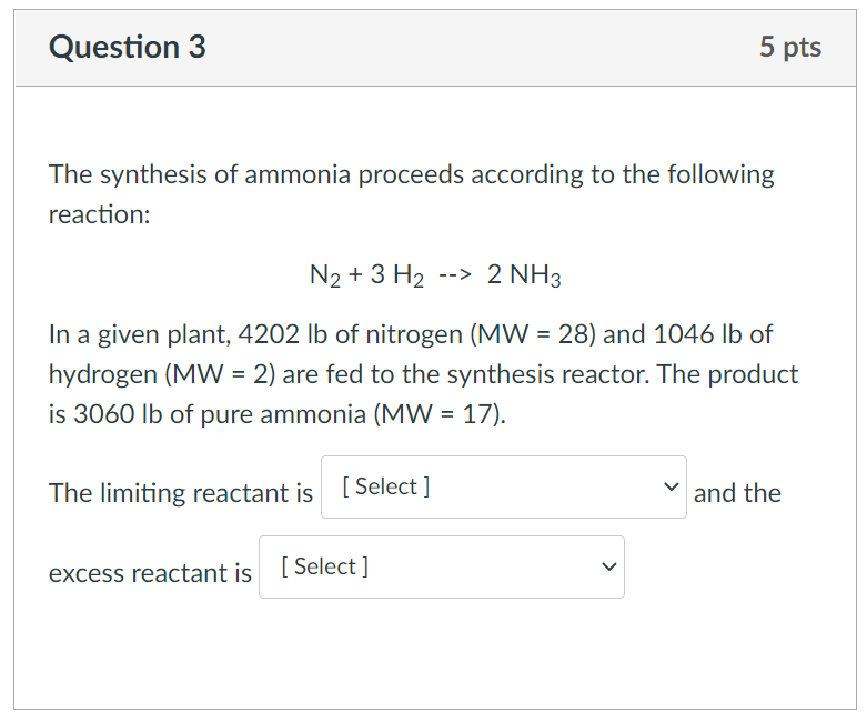 Solved Question 3 5 pts The synthesis of ammonia proceeds | Chegg.com