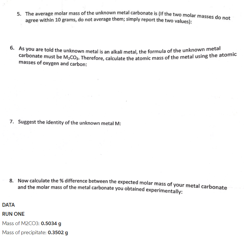 solved-molar-mass-of-unknown-metal-carbonate-chegg