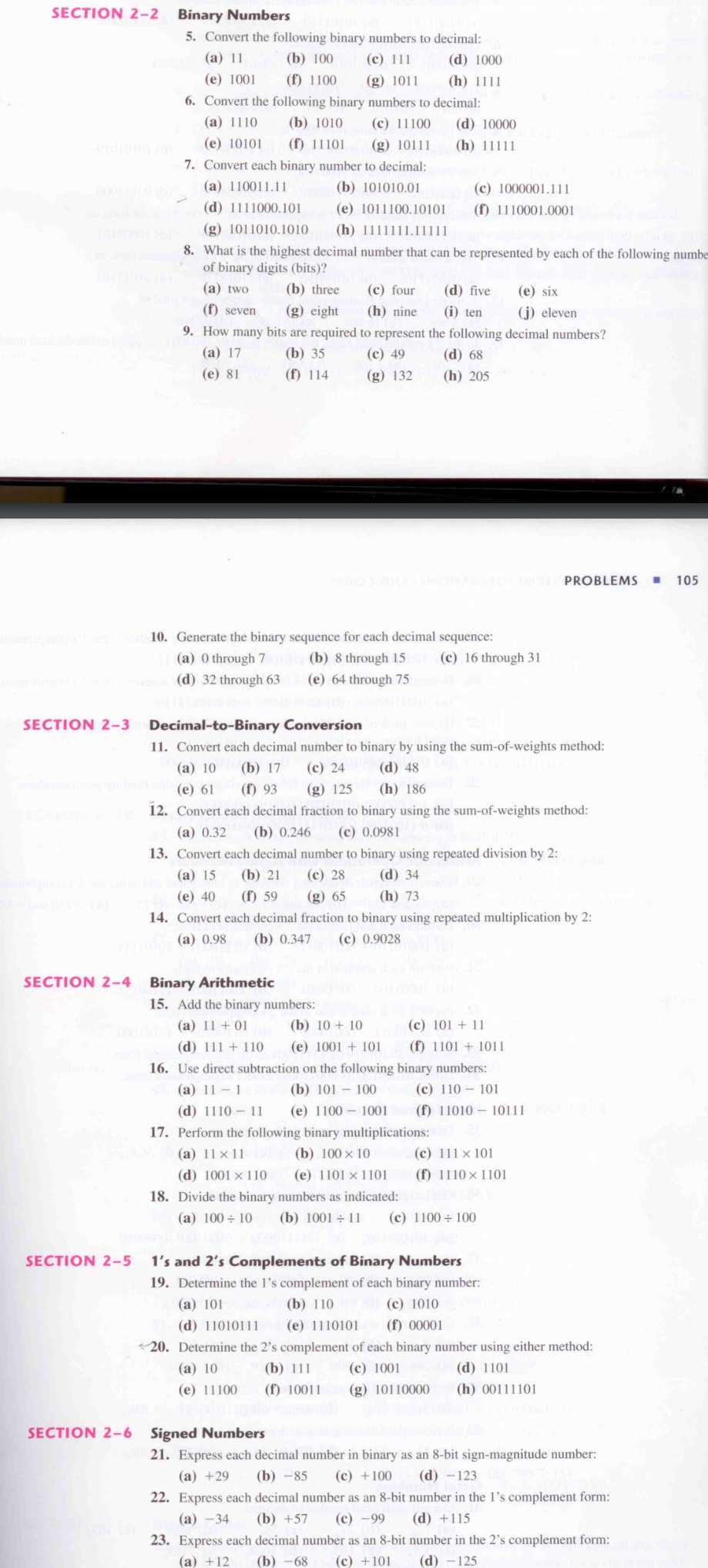 Solved Section 2 2 Binary Numbers 5 Convert The Followin Chegg Com