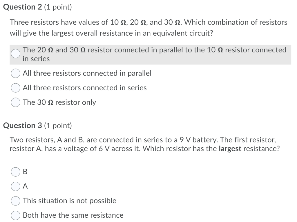 Solved Question 2 (1 Point) Three Resistors Have Values Of | Chegg.com