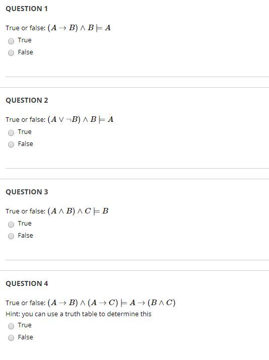 Solved QUESTION 1 True Or False: (A + B) A BEA True False | Chegg.com