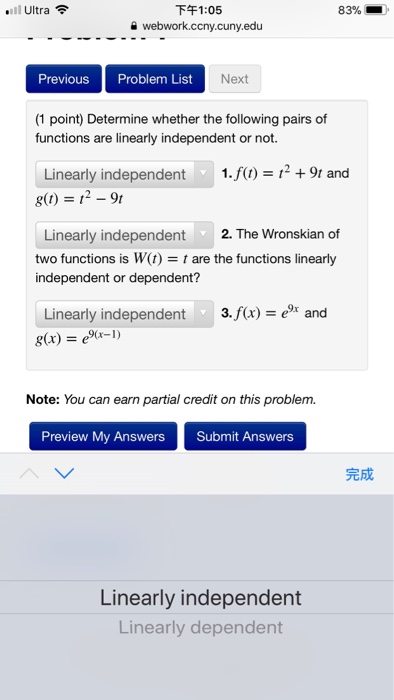 Solved 下午1:05 webwork.ccny.cuny.edu '11 Ultra令 83% 1. | Chegg.com