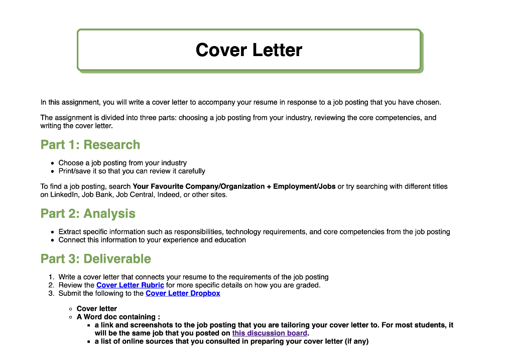 Solved Cover Letter In this assignment, you will write a | Chegg.com