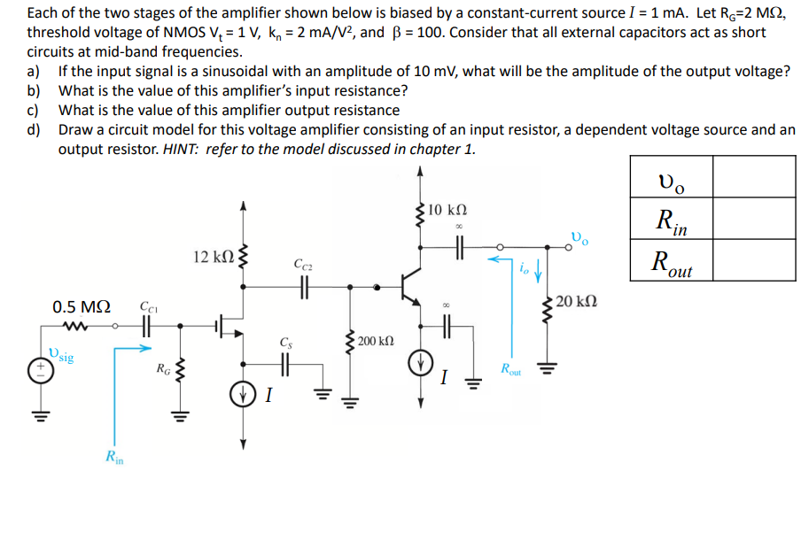 Solved Each of the two stages of the amplifier shown below
