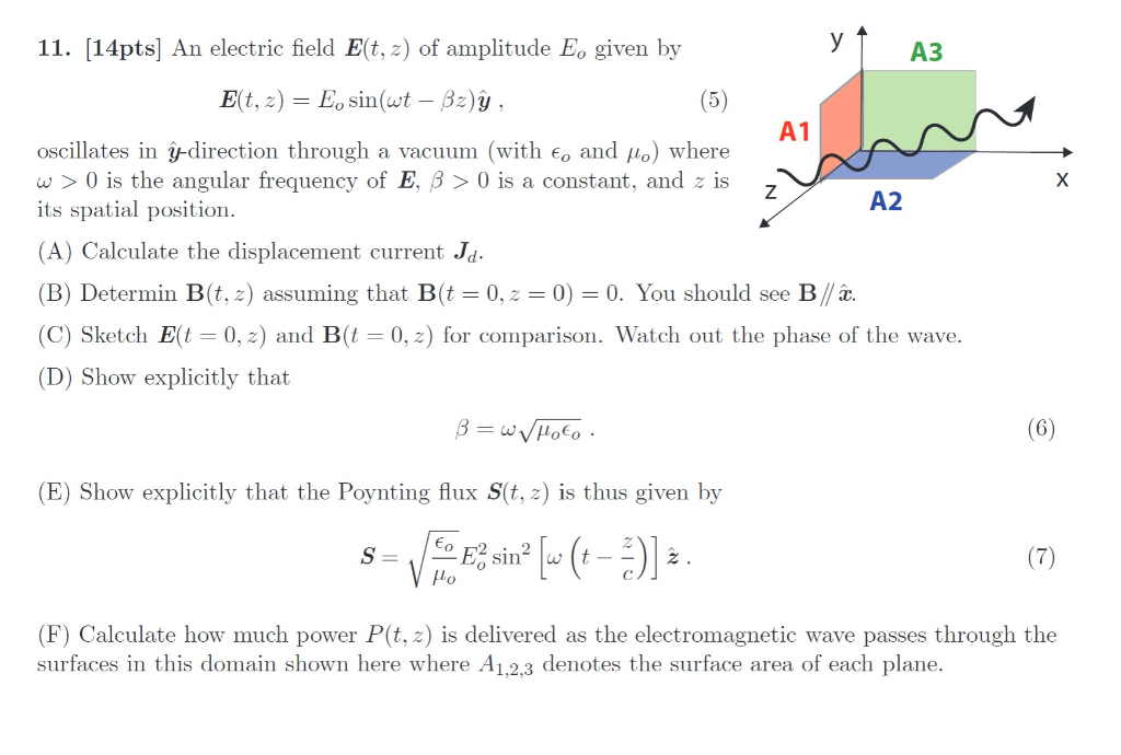 Solved 11 14pts An Electric Field Eſt 2 Of Amplitude Chegg Com