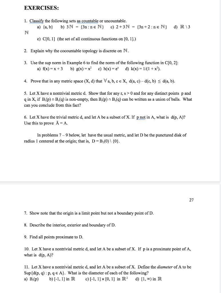 Solved EXERCISES: D) R3 1. Classify The Following Sets As | Chegg.com