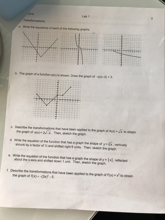 Solved Transformations: a. Write the equations of each of | Chegg.com