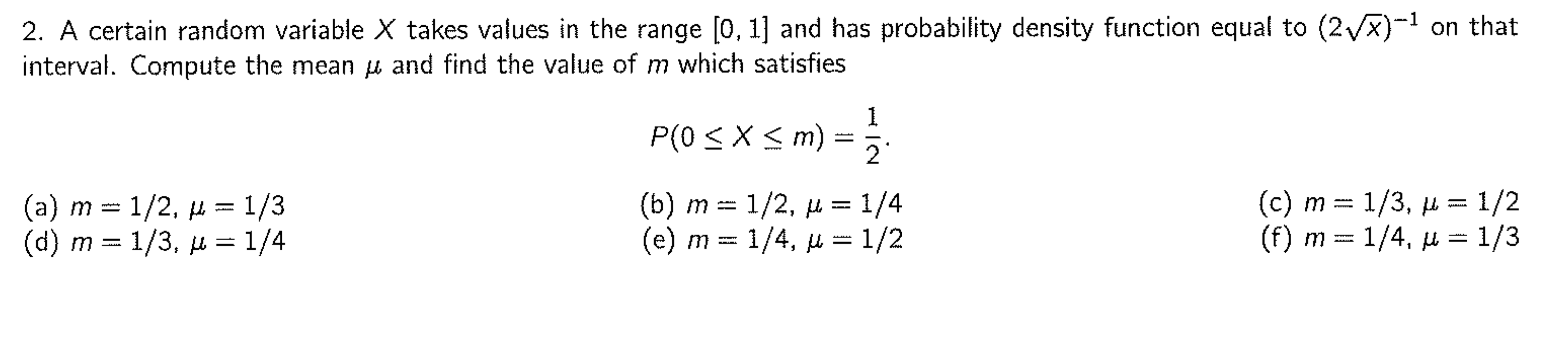 Solved 2. A certain random variable x takes values in the | Chegg.com