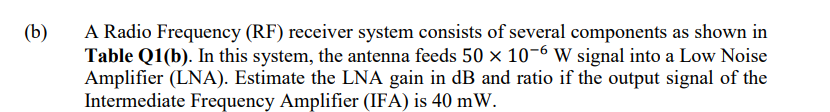 Solved (b) A Radio Frequency (RF) receiver system consists | Chegg.com