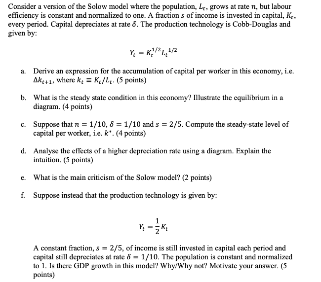 Solved Consider a version of the Solow model where the | Chegg.com
