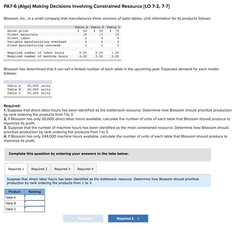 Solved PA7-6 (Algo) Making Decisions involving Constrained | Chegg.com