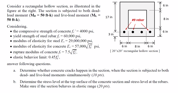 Solved 17 in #9 rebar 8 in 6 in 3 in Consider a rectangular | Chegg.com