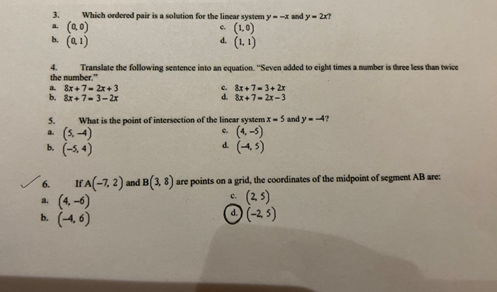 Solved 3. Which ordered pair is a solution for the linear | Chegg.com 