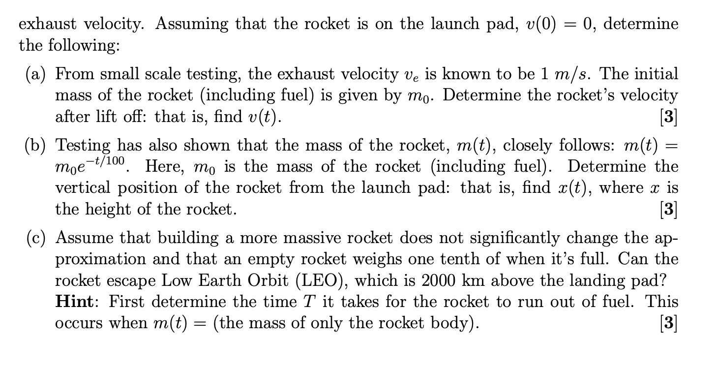 Solved Rocket Science 101 [9 points] The goal of this | Chegg.com