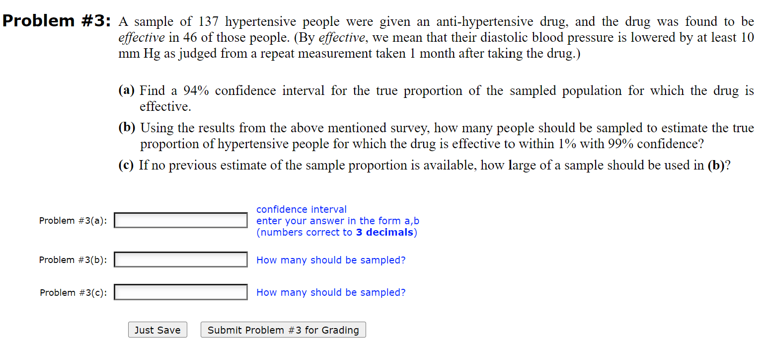Solved blem \#3: A sample of 137 hypertensive people were | Chegg.com